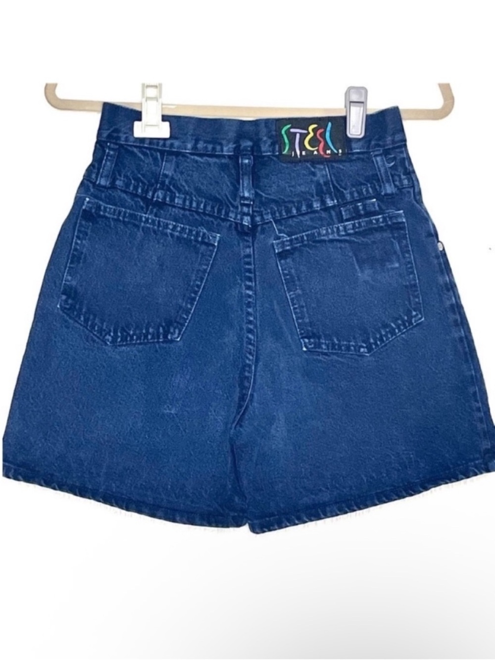Steel Blue Denim Vintage High Waist Dark Blue Denim Shorts Size 7(Juniors)